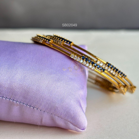 Thin Bangles with White and Blue Stones