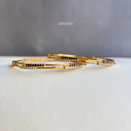 Thin Bangles with White and Blue Stones