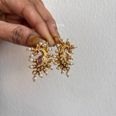 Peaock and Pearl Bugadi Earrings