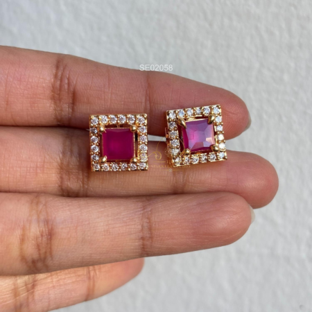 Square AD Stud with Colour Stone