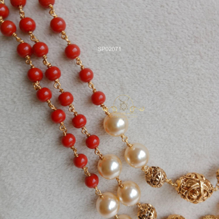 Three Line Bead and Pearl Mala