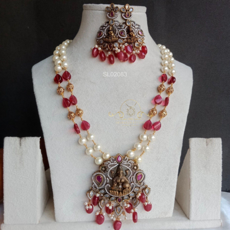 Lakshmi Red Bead and Pearl Haram