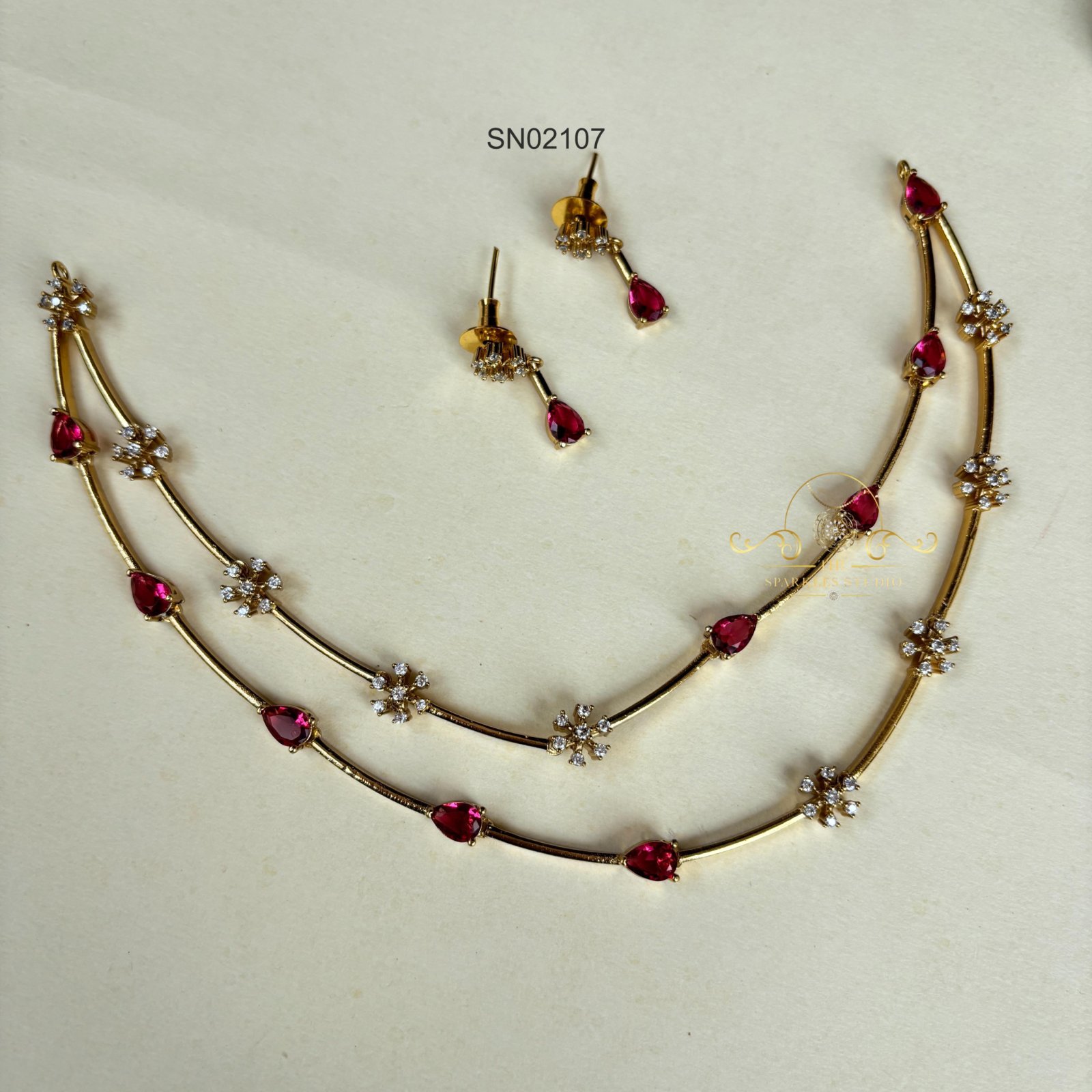 2107_1 Two Line Ruby and AD Necklace