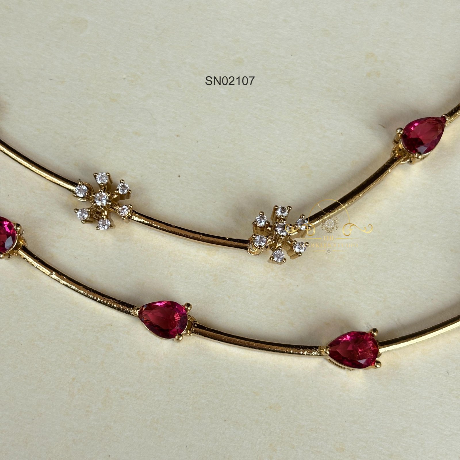2107_2 Two Line Ruby and AD Necklace