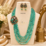 Five Row Green Bead Side Pendant Haram Set
