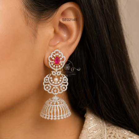 Bridal Long AD Ruby Earrings