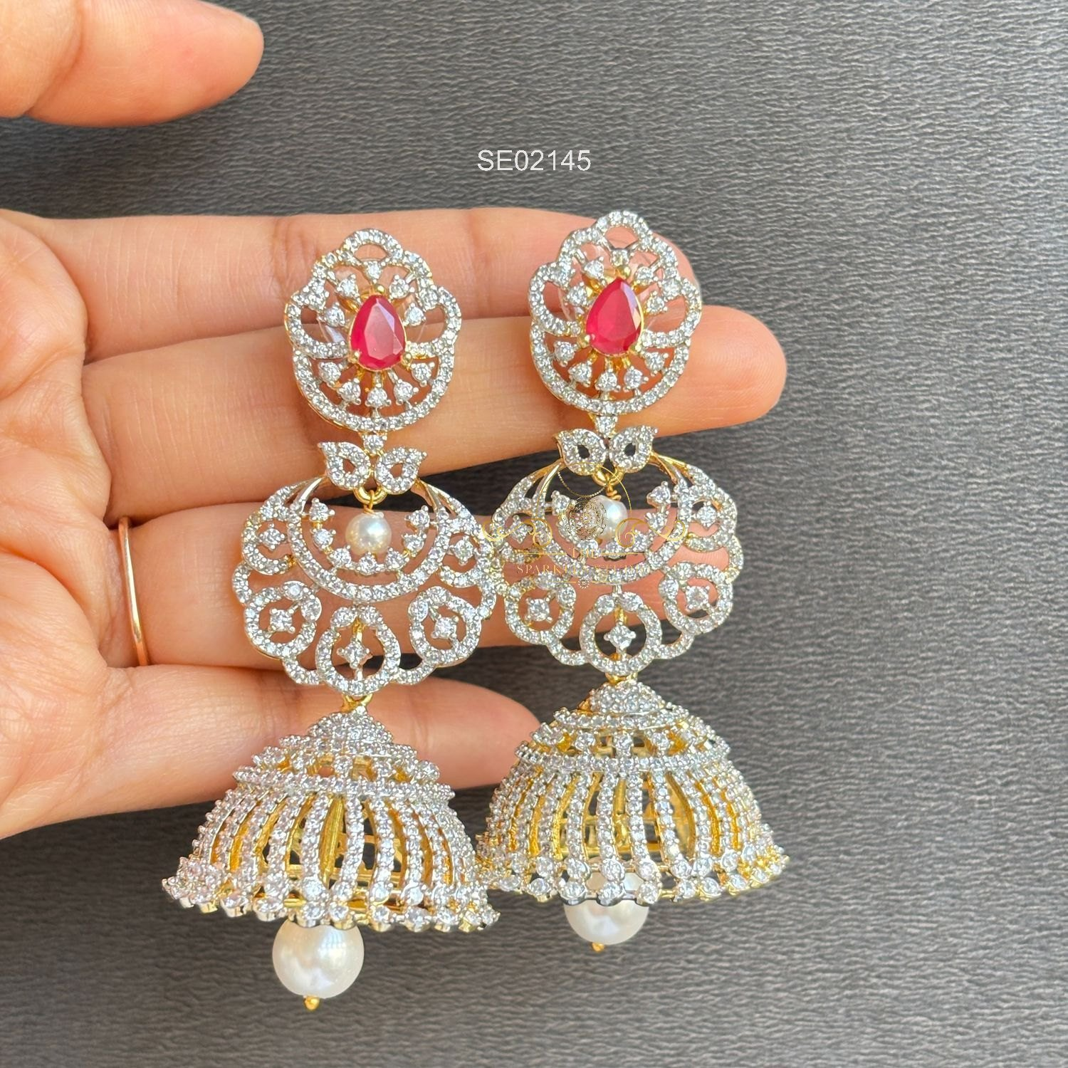 2145_3.webp Bridal Long AD Ruby Earrings