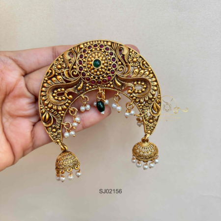 Jhumki with Green Bead Drop Hair Accessory