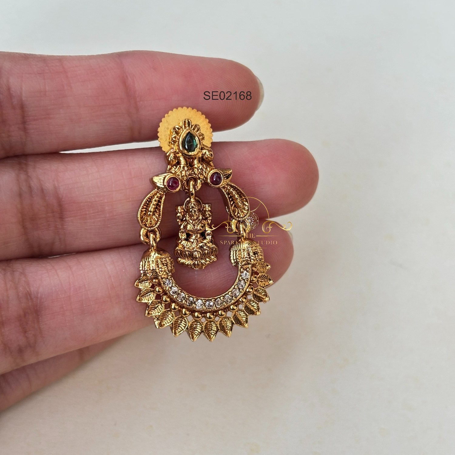 2168_3.webp Antique Chandbali Earrings with Goddess Lakshmi Drops