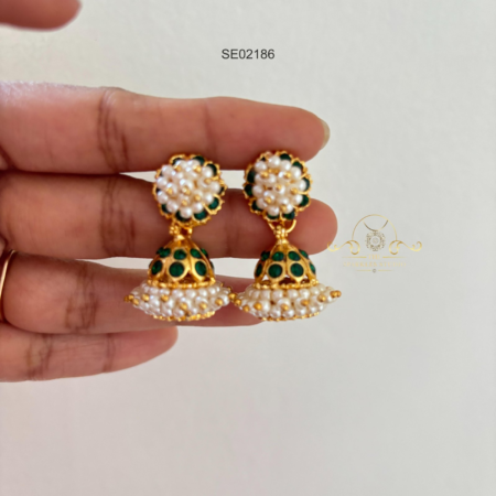 Pearl Green Stone Jhumki