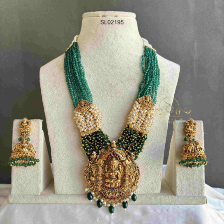 Grand Goddess Lakshmi Green Beads Haram