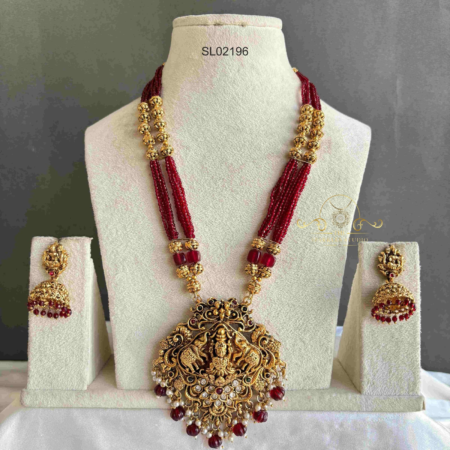 Maroon Beads Lakshmi Haram