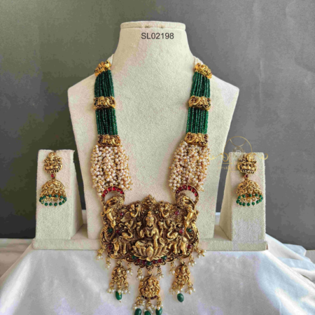 Heavy Green Beads Lakshmi Haram