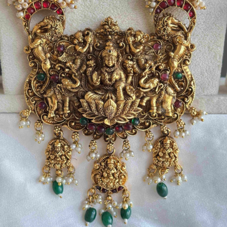 Heavy Green Beads Lakshmi Haram